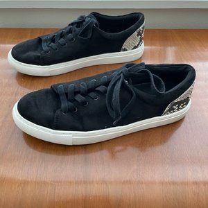 EUC J Crew Factory - Black Suede and Snake Print Tie Shoes - Women's 9